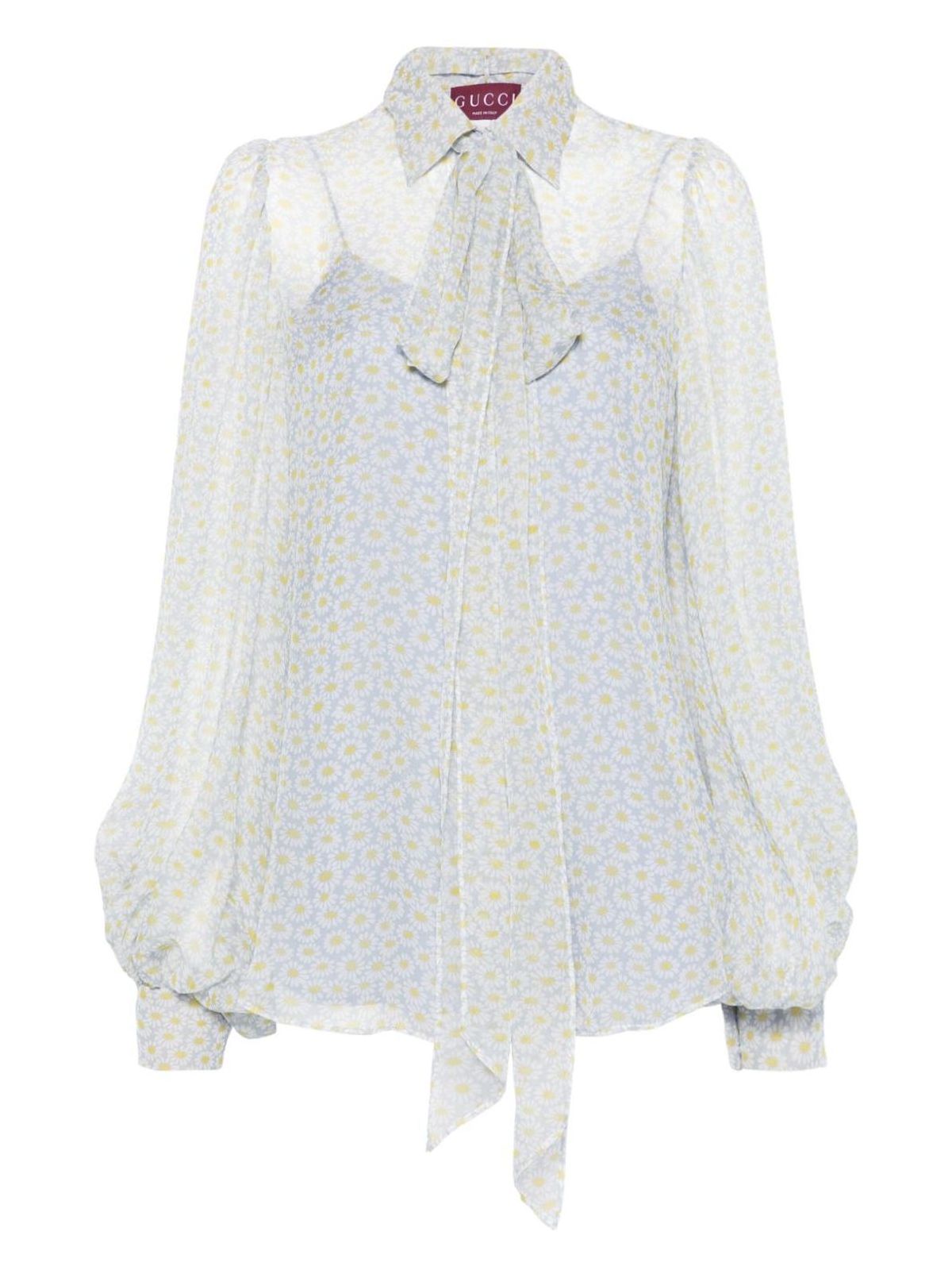 Gucci Light Blue Printed Chiffon Shirt