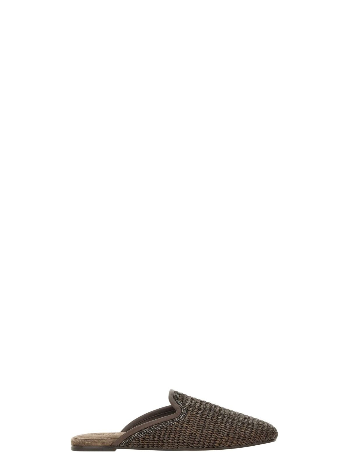 Brunello Cucinelli Monili-embellished Raffia Slippers