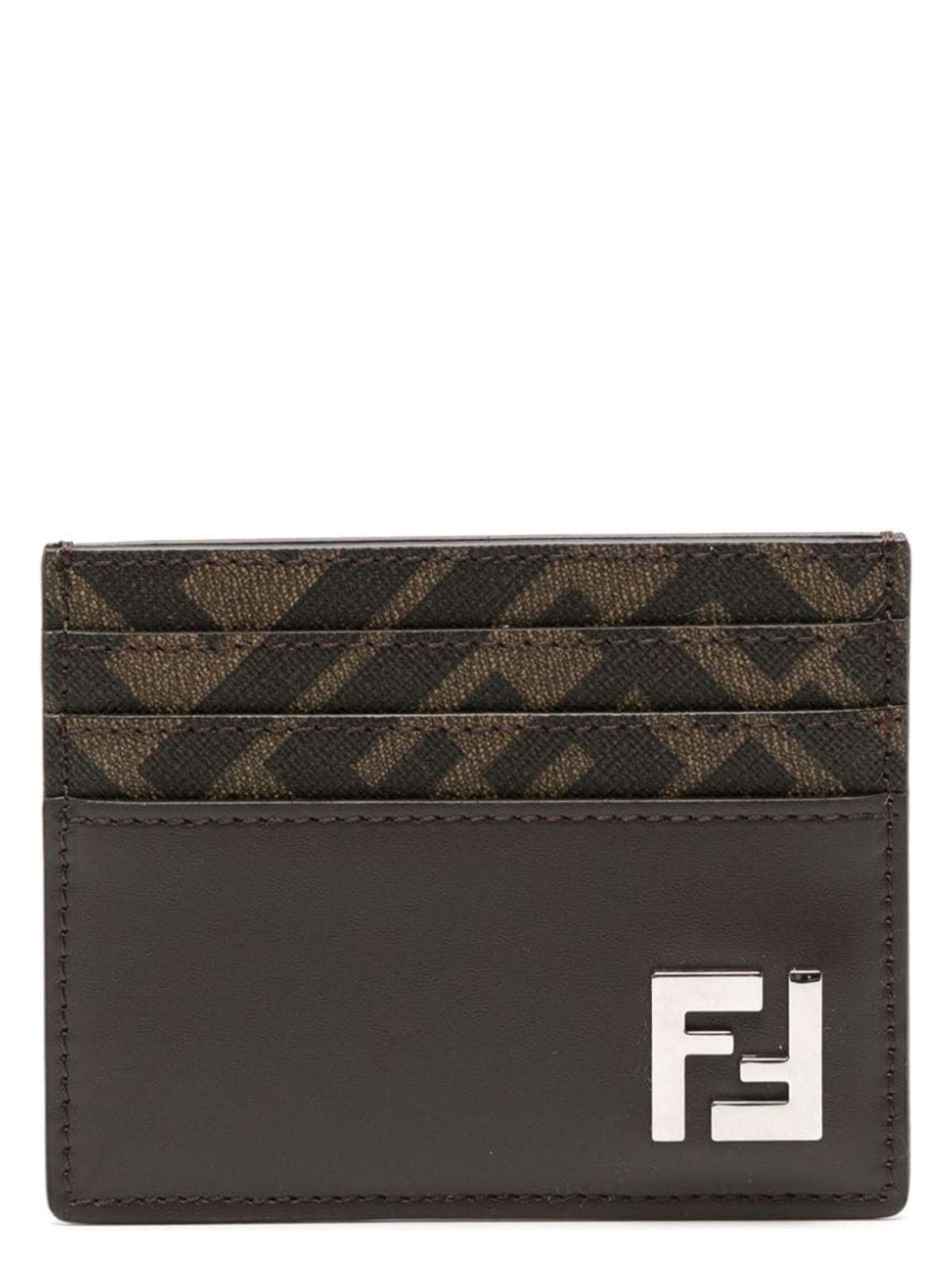 Fendi Brown Card-holder With Squared Ff Motif In Leather And Ff Canvas Man