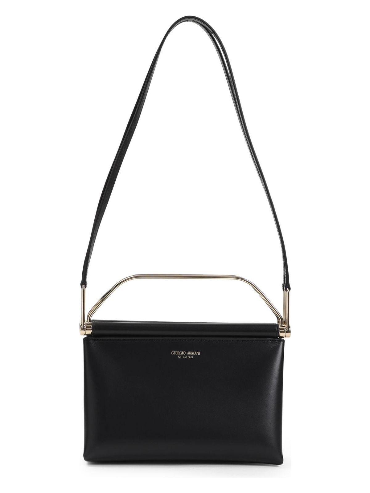 Giorgio Armani Logo Stamp Leather Crossbody Bag In Black