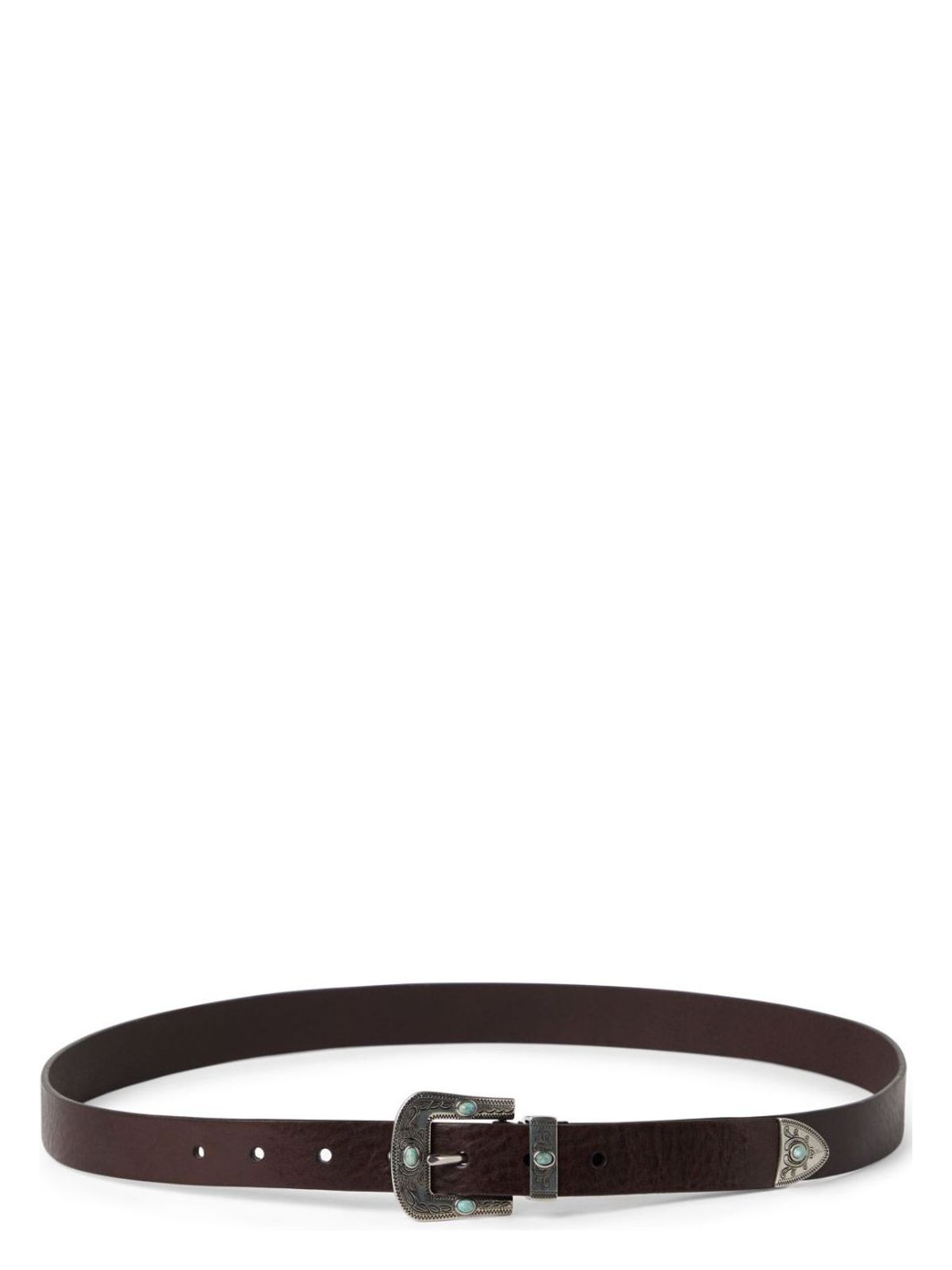 Brunello Cucinelli Leather Belt With Turquoise Stone Embellishments In Marrone Scuro