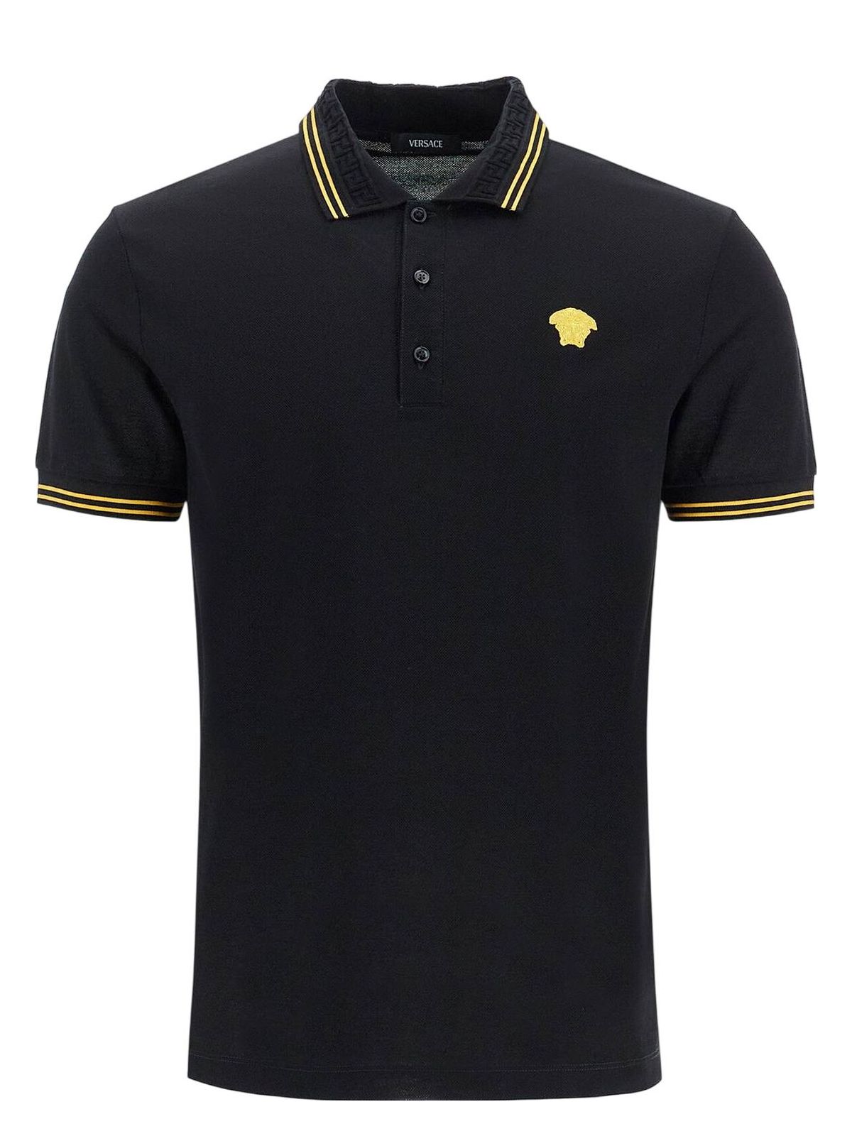 Versace Black Polo Shirt With Classic Collar And Medusa Embroidery