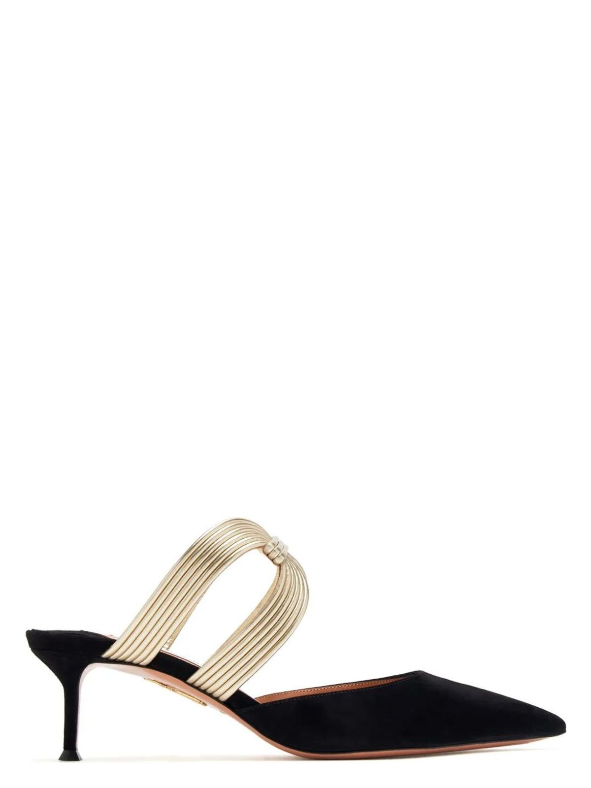 Aquazzura Escenia 50 Two-tone Metallic And Suede Mules In Ltgoldblck