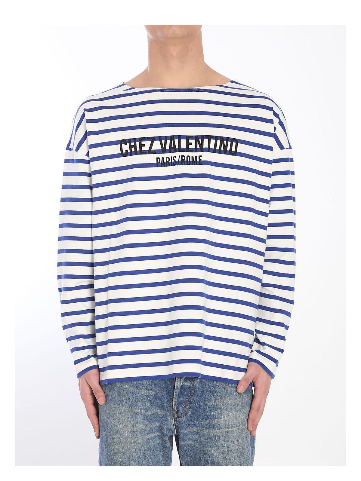 Valentino Long Sleeve Cotton T-shirt With Striped Pattern