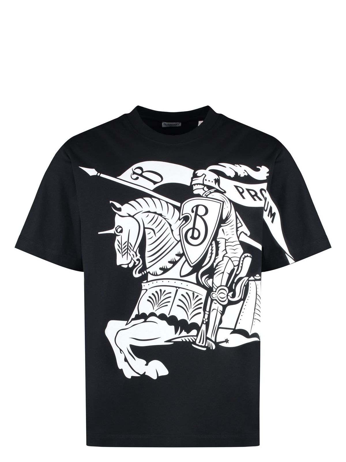 Burberry Black T-shirt With Contrasting Equestrian Knight Print In Cotton Man In Black