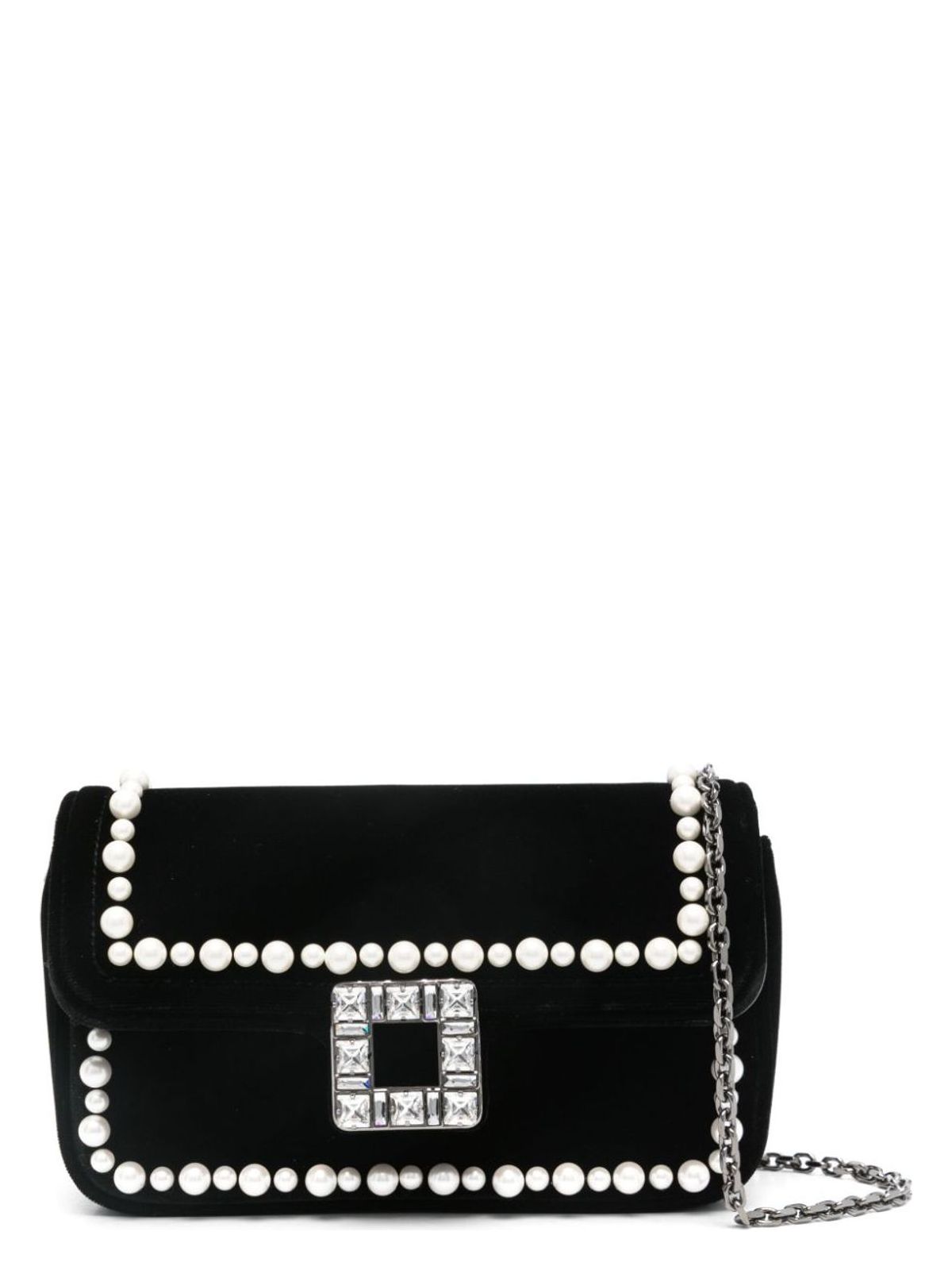 Roger Vivier Viv Jeu De Fille Embellished Velvet Bag In Black
