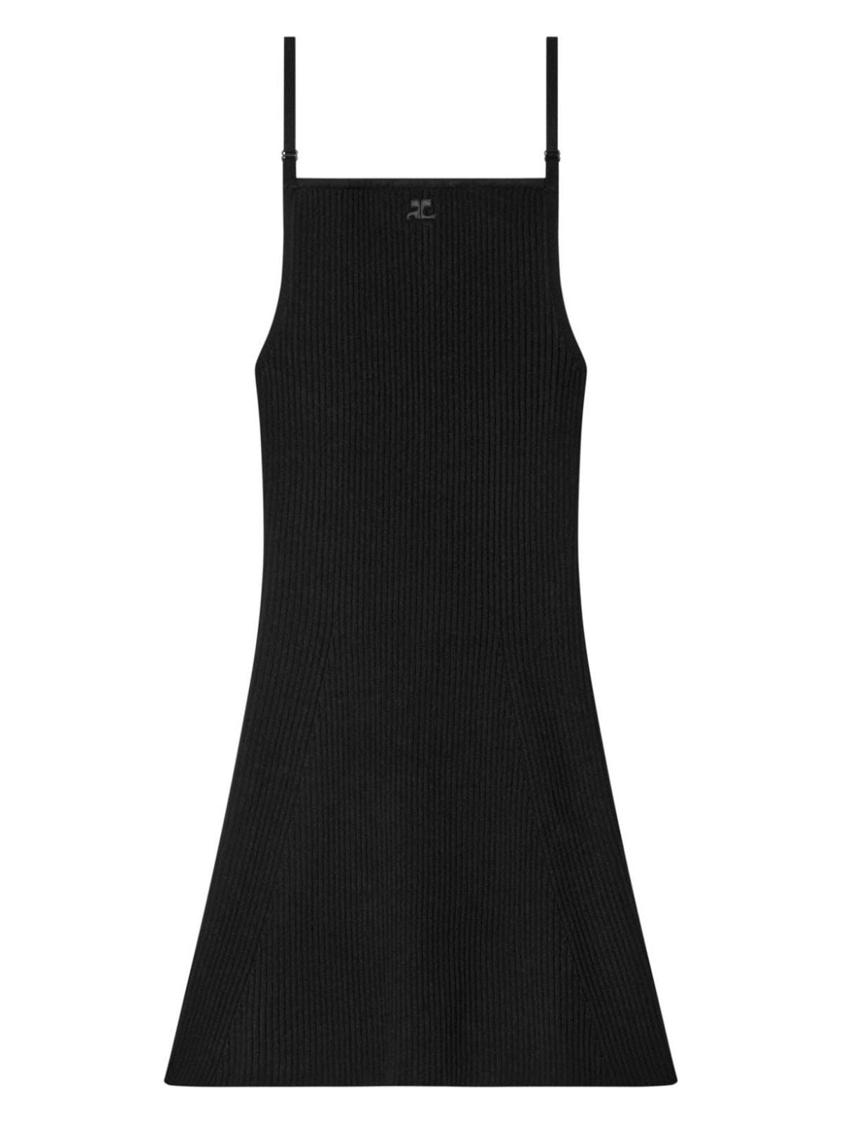 Courrèges Abito Corto In Viscosa A Coste Con Ricamo Logo In Black