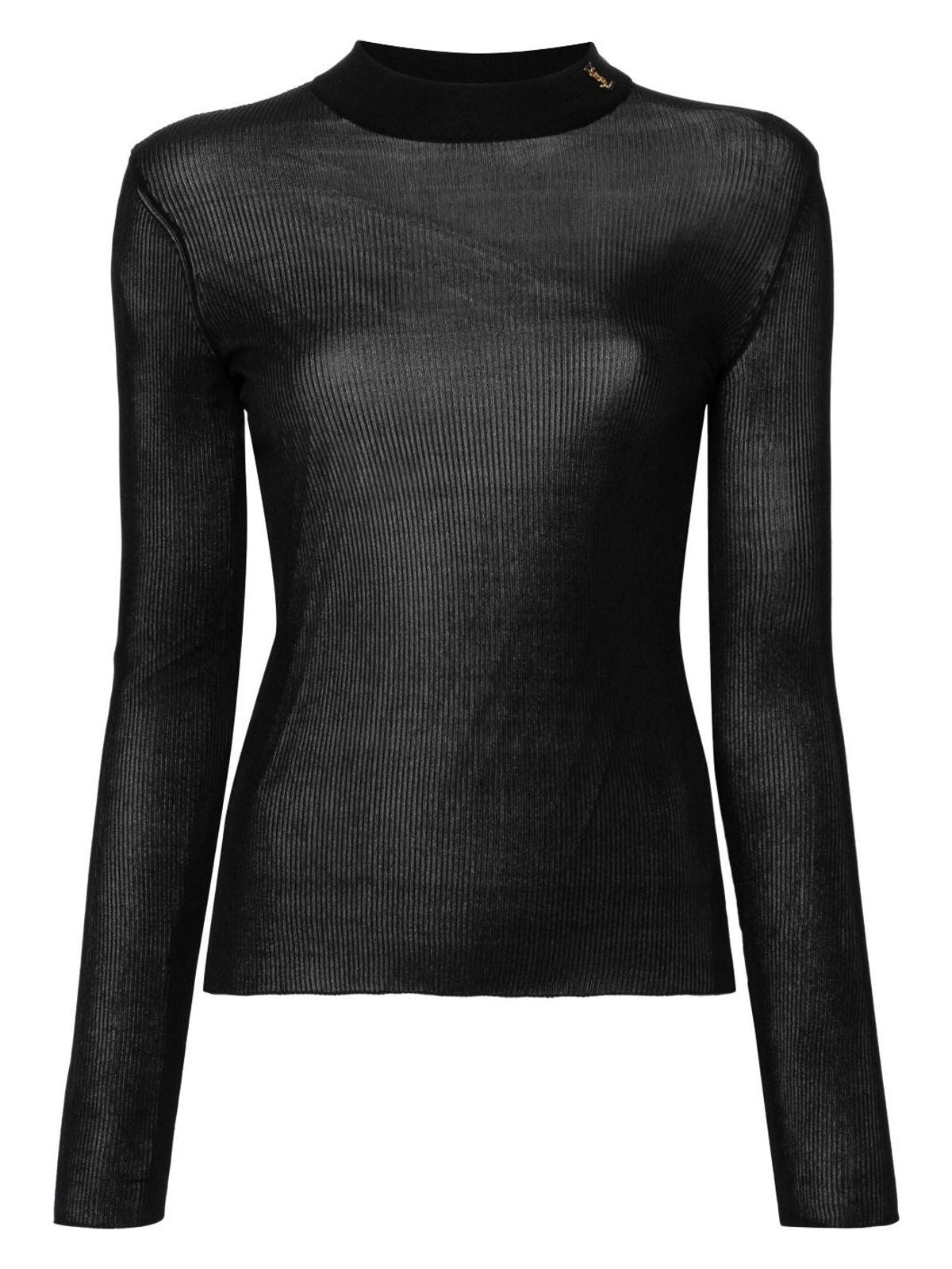 Saint Laurent Ribbed Sweater Cassandre In Silk In Black