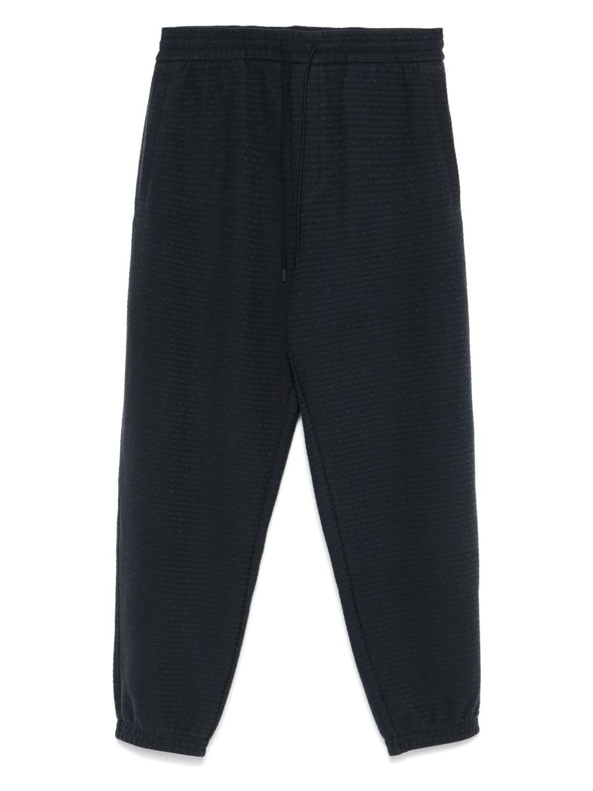 Emporio Armani Logo Print Textured Fabric Sweatpants In Blue