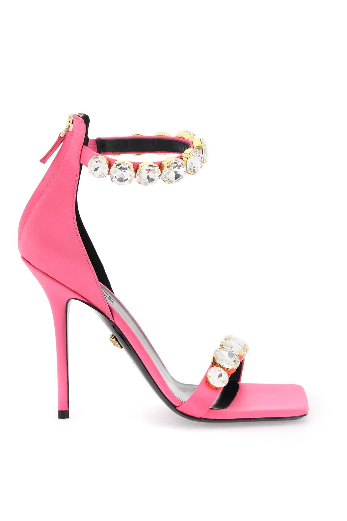 Shop Versace Women's Satin Sandals With Crystals In Pink