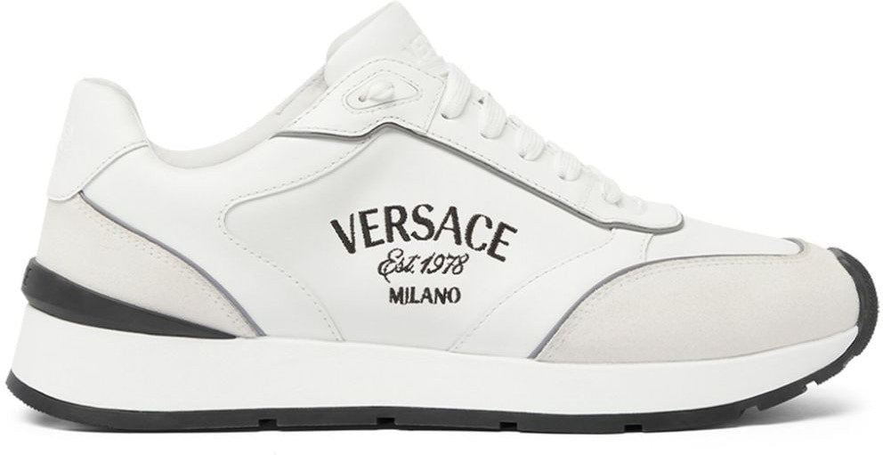 Shop Versace Men's Italian Leather Milano Sneakers In White