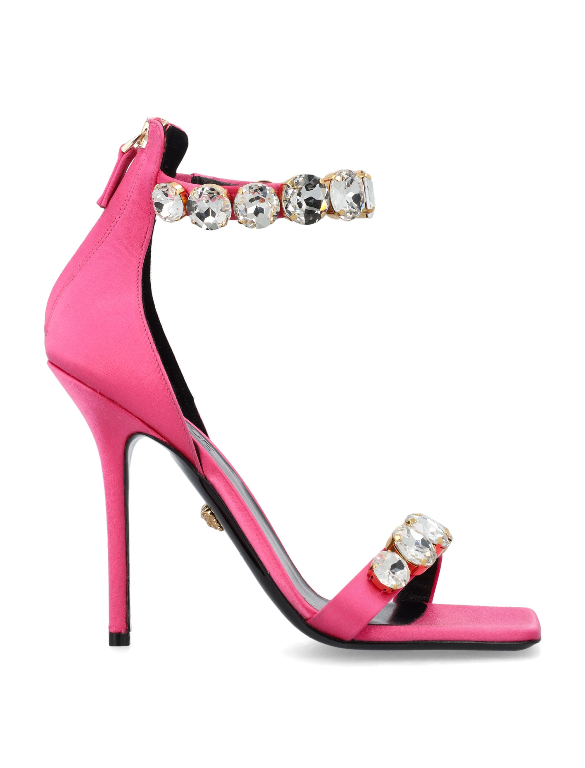 Shop Versace Women's Crystal Satin Sandals In Fucsia