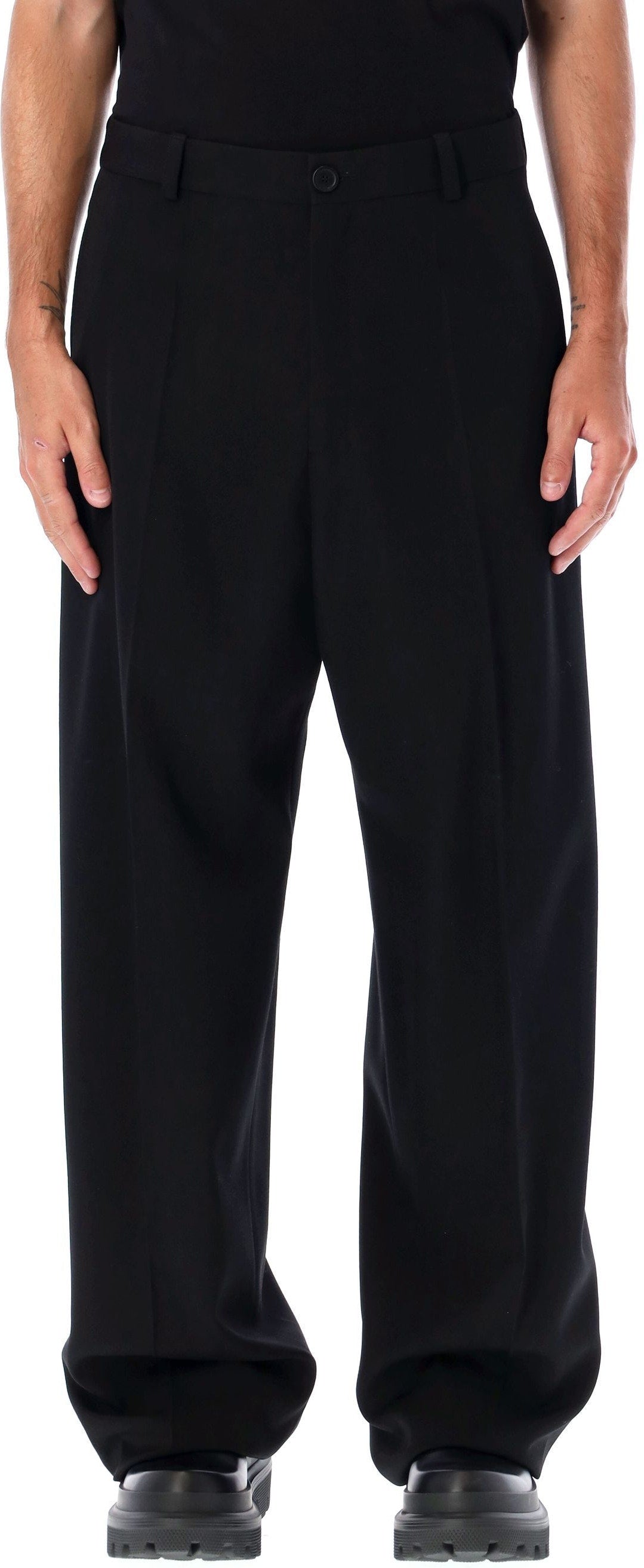 Shop Balenciaga Men's Double Front Pants In Black