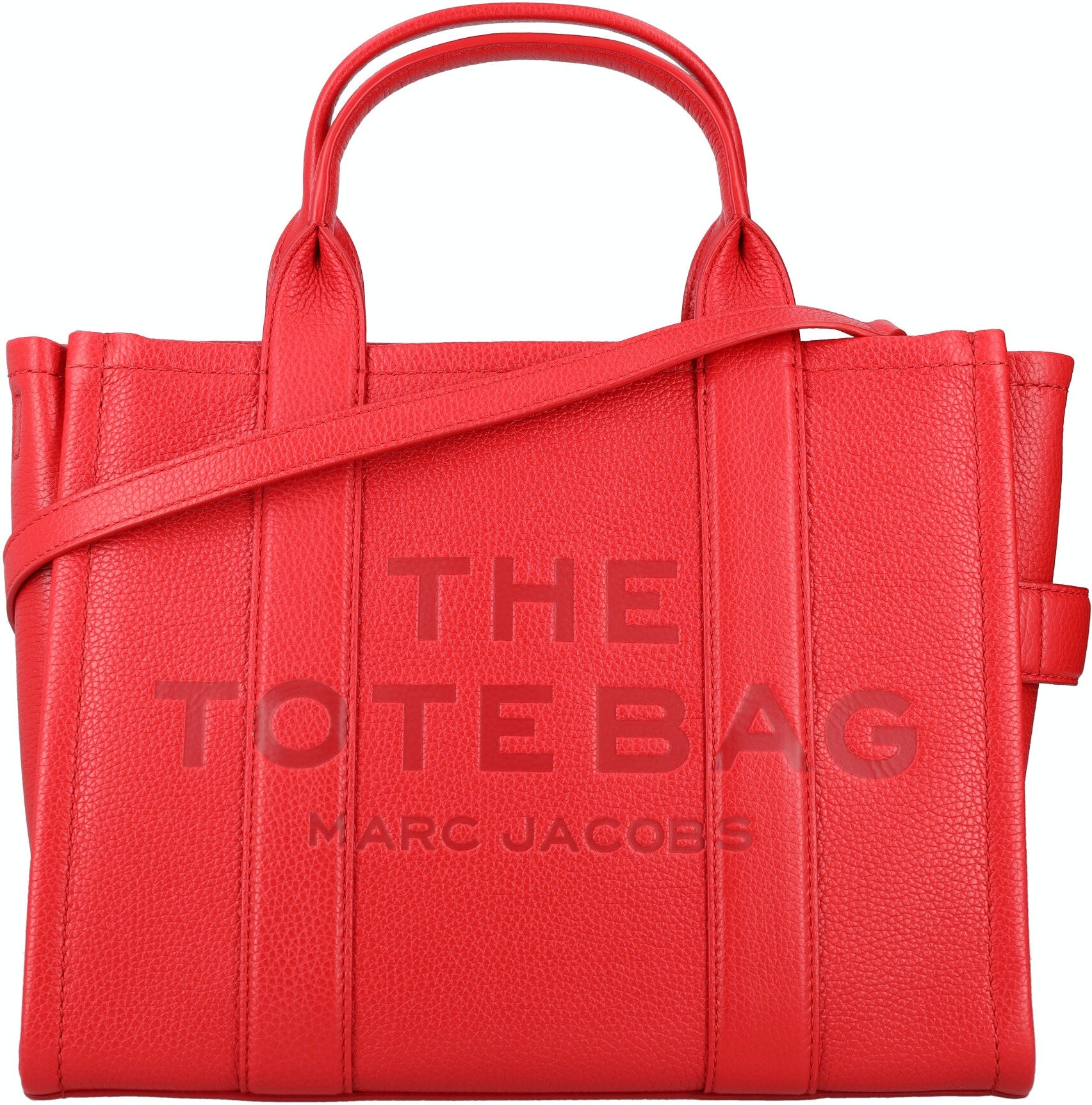 Shop Marc Jacobs Women's The Leather Medium Tote Bag In Red