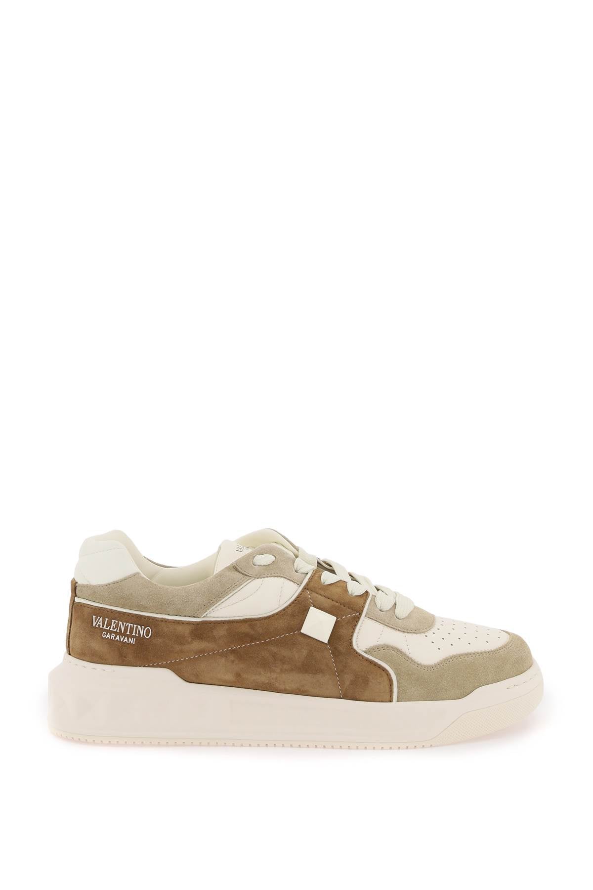 Shop Valentino Men's One Stud Crust And Nappa Leather Sneakers In Mixed Colours