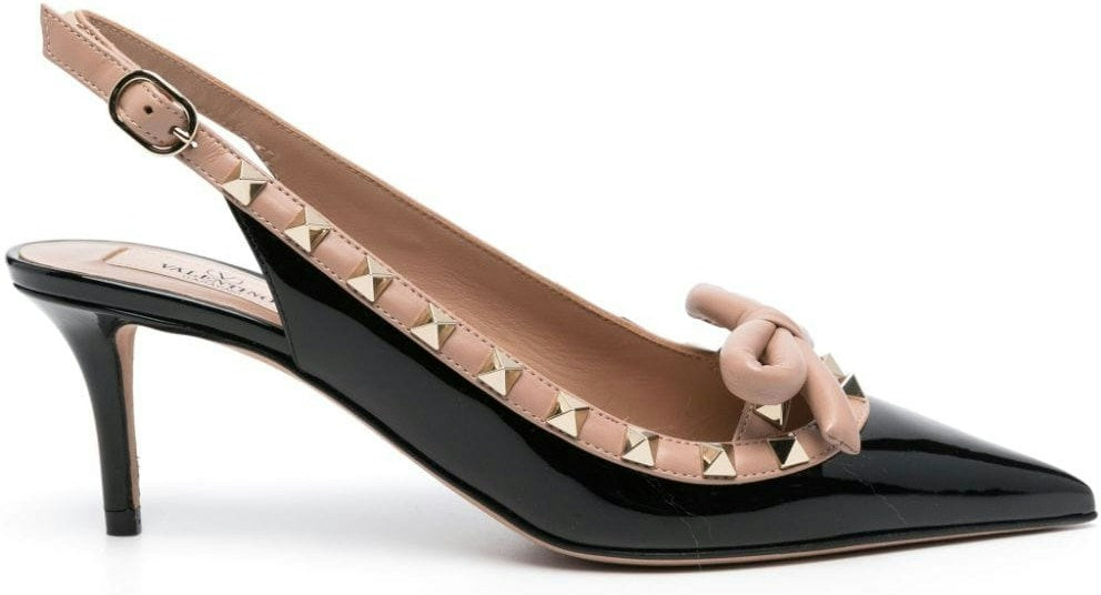 Shop Valentino Women's Rockstud Bow Leather Pumps In Black