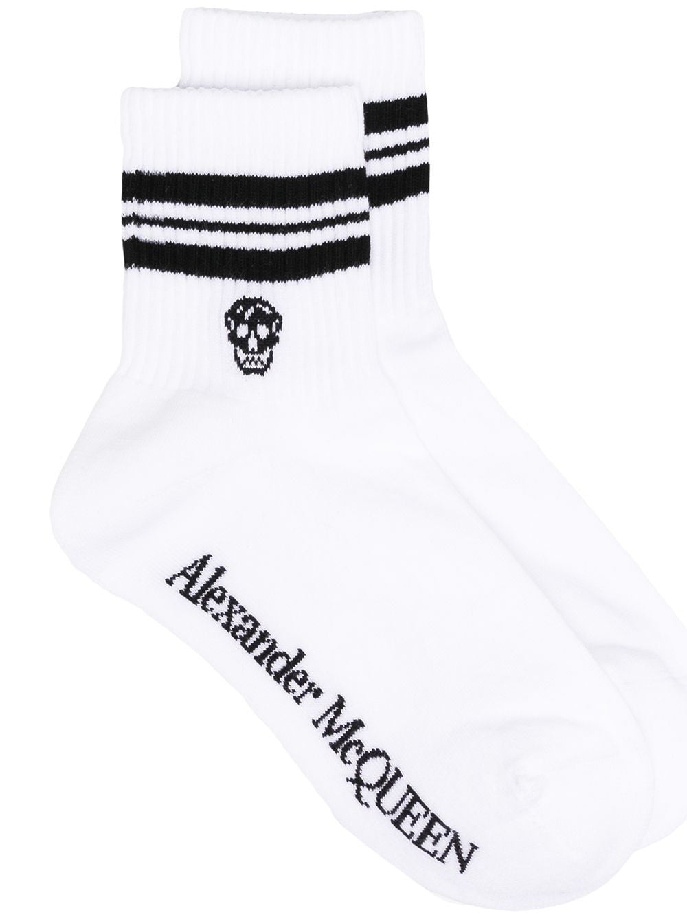 Shop Alexander Mcqueen Women's Stripe Skull Sports Socks In White