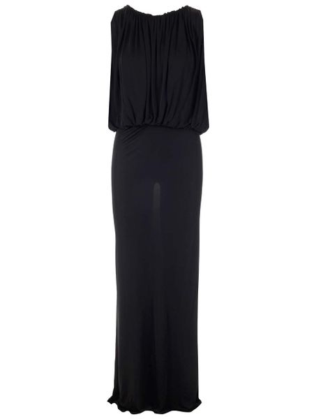 Saint Laurent Shoulder-baring Long Dress With Gathered Accents In Black