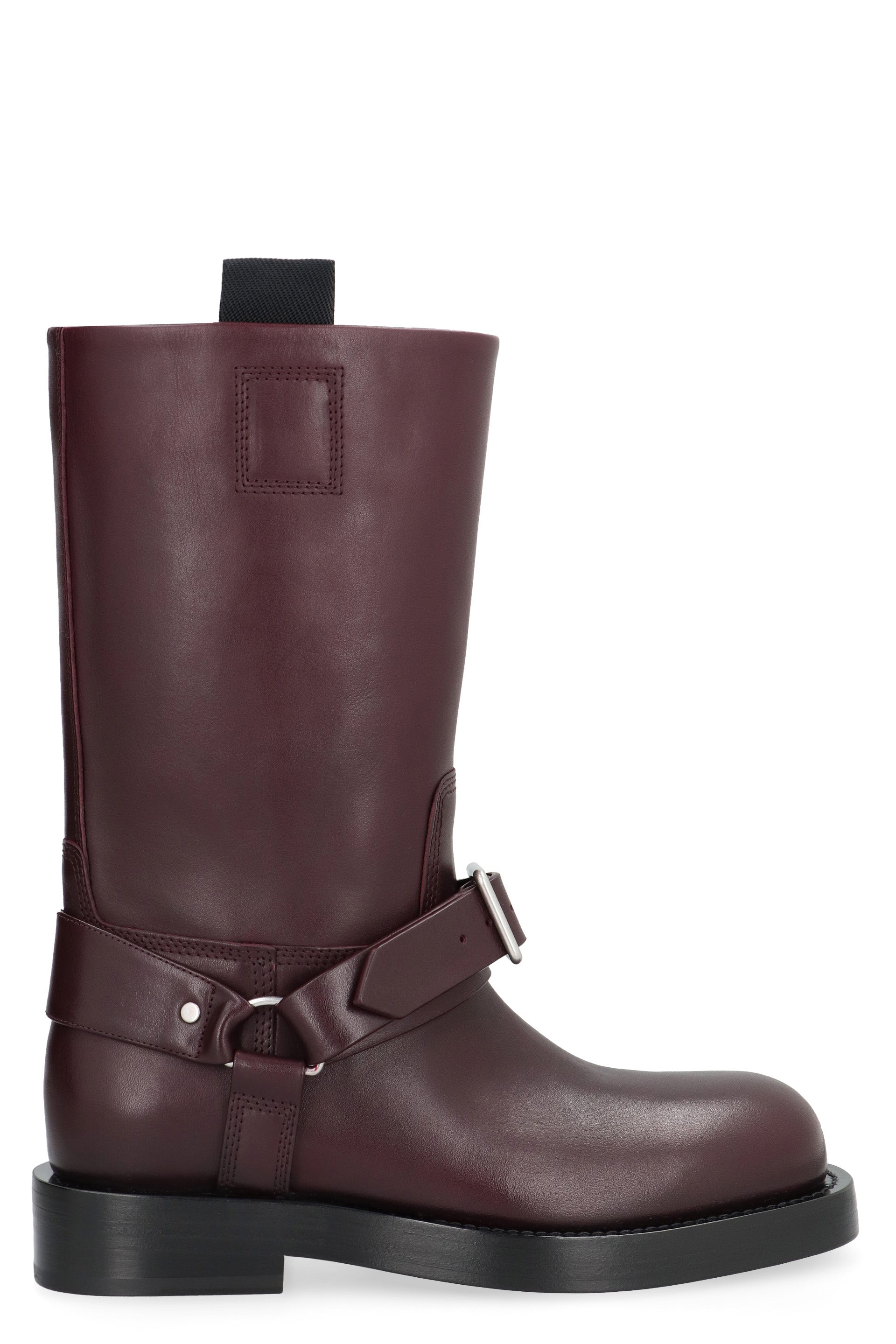 Shop Burberry Women's Saddle Leather Boots In Burgundy