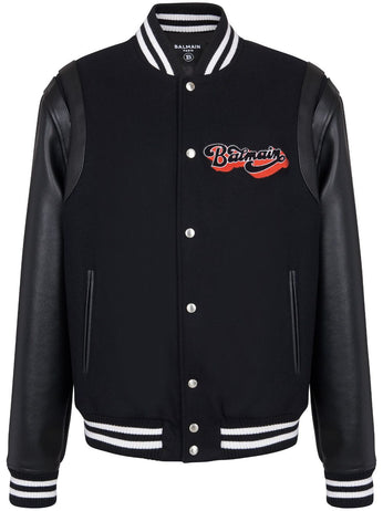 BLACK BURG BALMAIN REVERSIBLE MONOGRAM SCARF BOMBER JACKET (BH1TF354XG25)