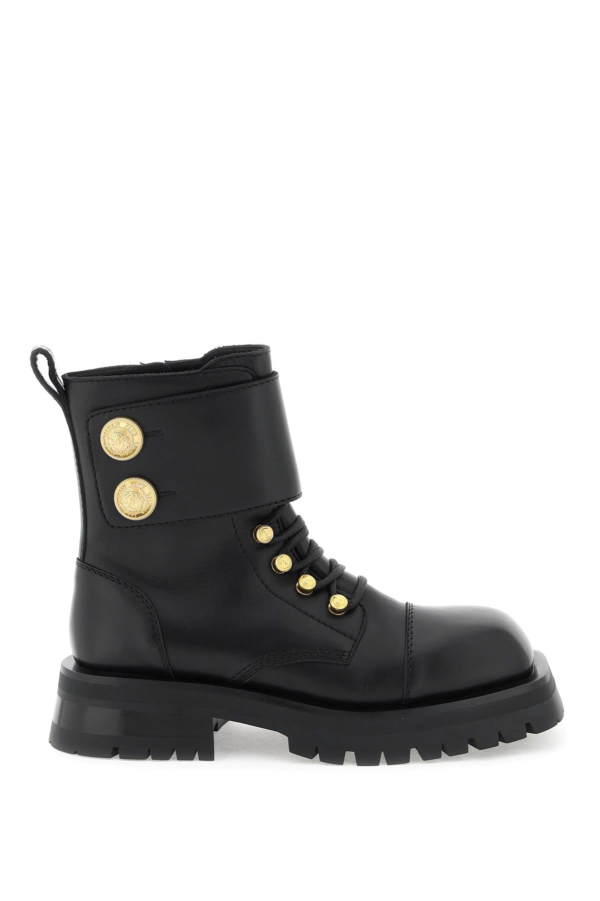 Shop Balmain Women's Leather Ranger Boots With Maxi Buttons In Black