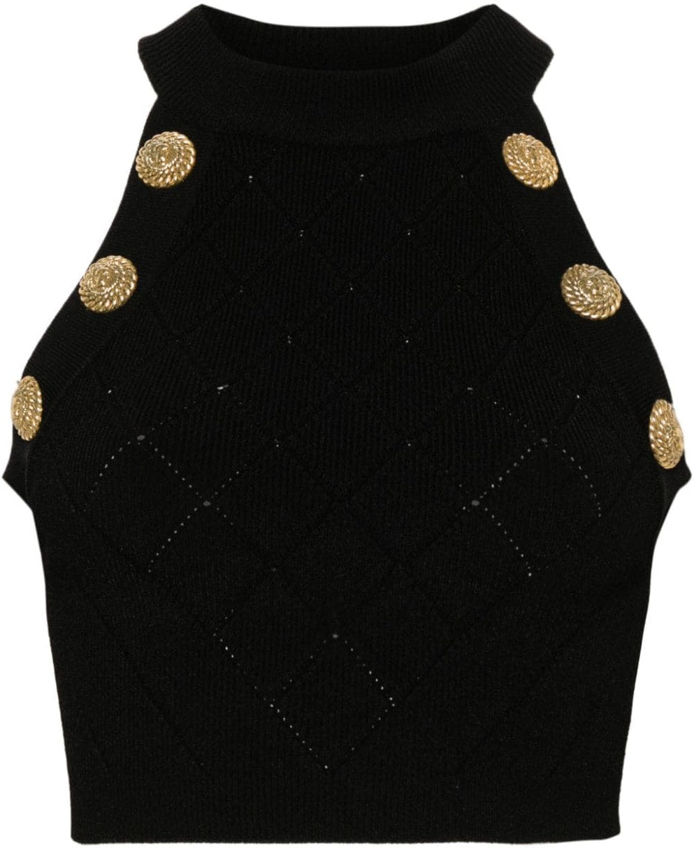 Shop Balmain Women's Knitted Cropped Top In Black
