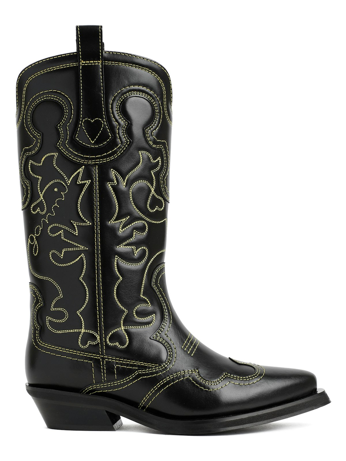 Shop Ganni Women's Embroidered Leather Western Boots In Black