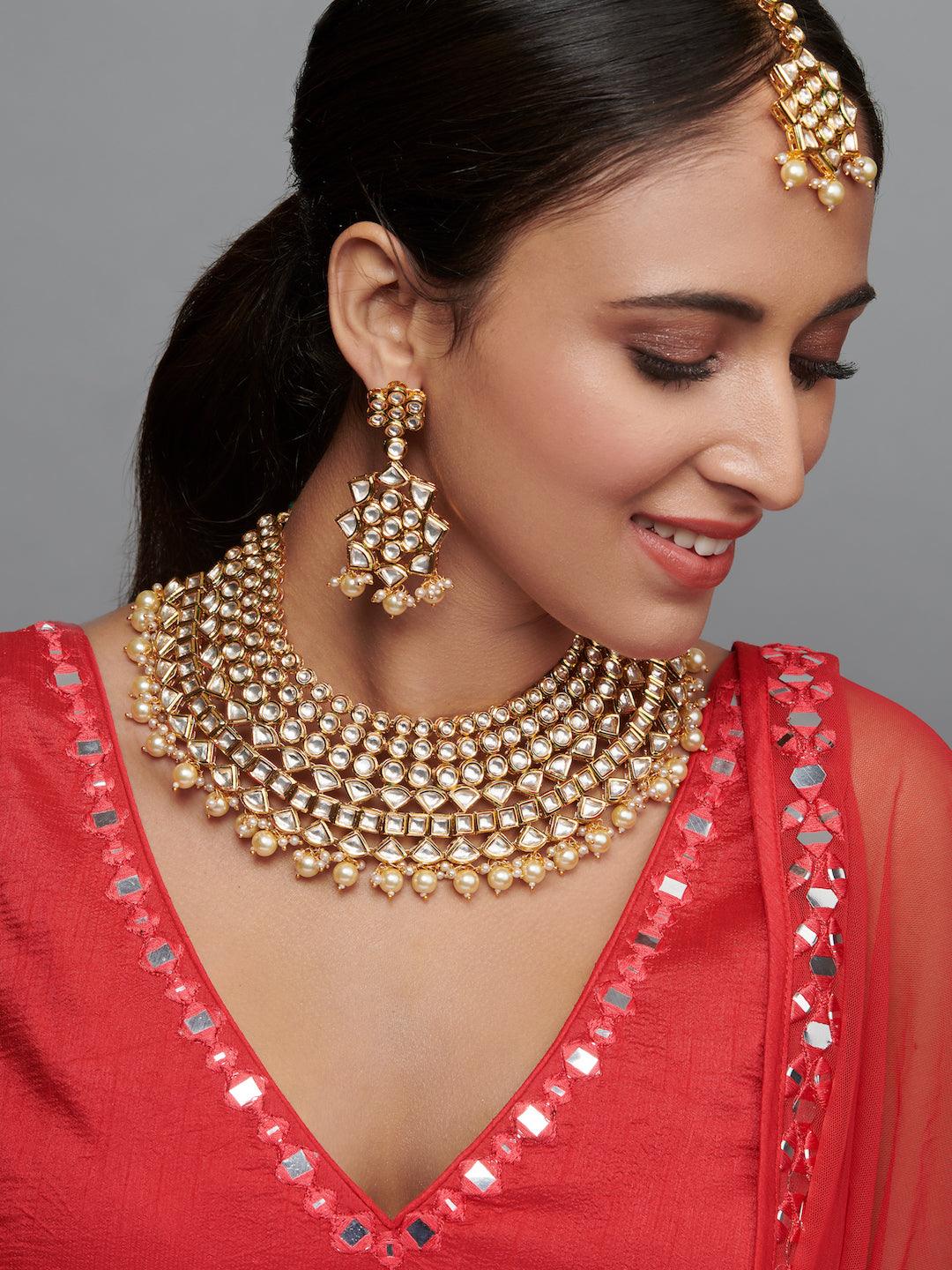 Embellished Kundan And Gold Bridal Hasli Set – Curio Cottage