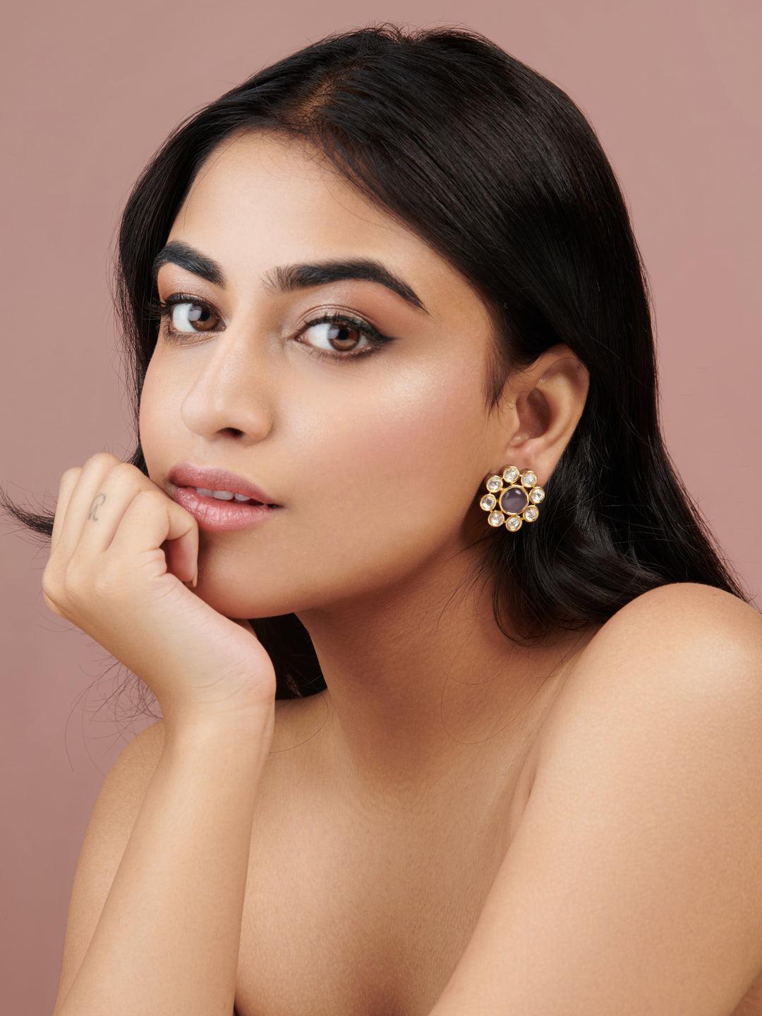 The Zoya Midnight Dew Kundan Stud Earrings – Curio Cottage