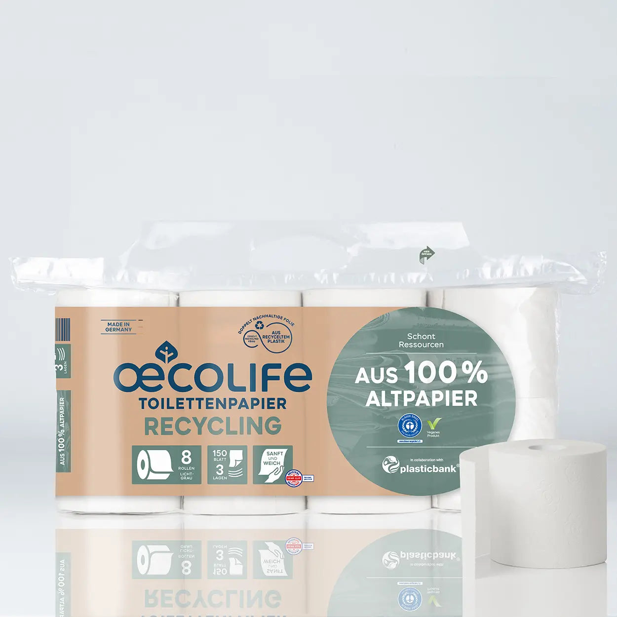 10 Rollen günstig Kaufen-Toilettenpapier 8er RECYCLING. Toilettenpapier 8er RECYCLING <![CDATA[Schöner und besser: Produktdetails. 8 Rollen à 150 Blatt, 3-lagig. Ressourcenschonend hergestellt. Aus 100% Altpapier, Blauer Engel zertifiziert. Made in Germany. Vegan. Dermatest-gep