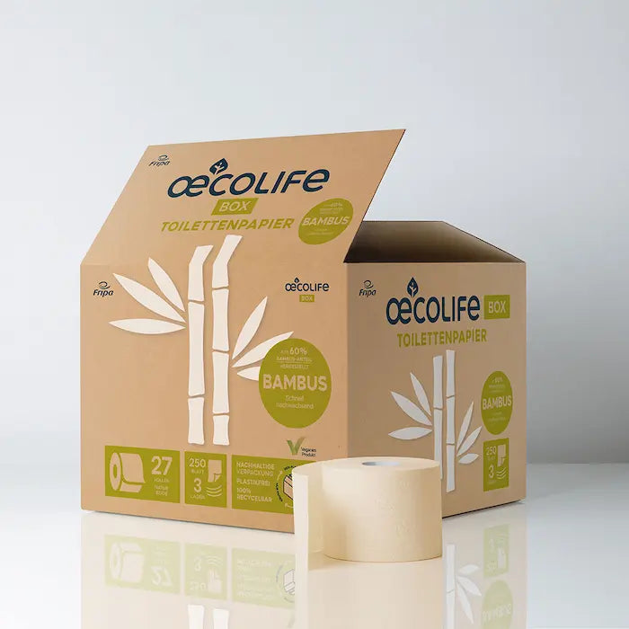 25 Blatt günstig Kaufen-Toilettenpapier Box BAMBUS. Toilettenpapier Box BAMBUS <![CDATA[Eigenschaften unserer Bambus-Toilettenpapier-Großpackung. 27 Rollen à 250 Blatt, 3-lagig. aus mind. 60% Bambus-Zellstoff. Bambus ergänzt durch frischen Zellstoff. Ressourcenschonend herges