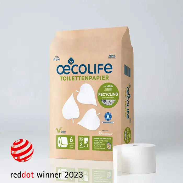 Toilettenpapier mit günstig Kaufen-Toilettenpapier RECYCLING. Toilettenpapier RECYCLING <![CDATA[Produktdetails. 6 Rollen à 150 Blatt, 3-lagig. Ressourcenschonend hergestellt. komplett plastikfrei und vegan. Made in Germany. Ausgezeichnet mit dem Blauen Engel]]>. 