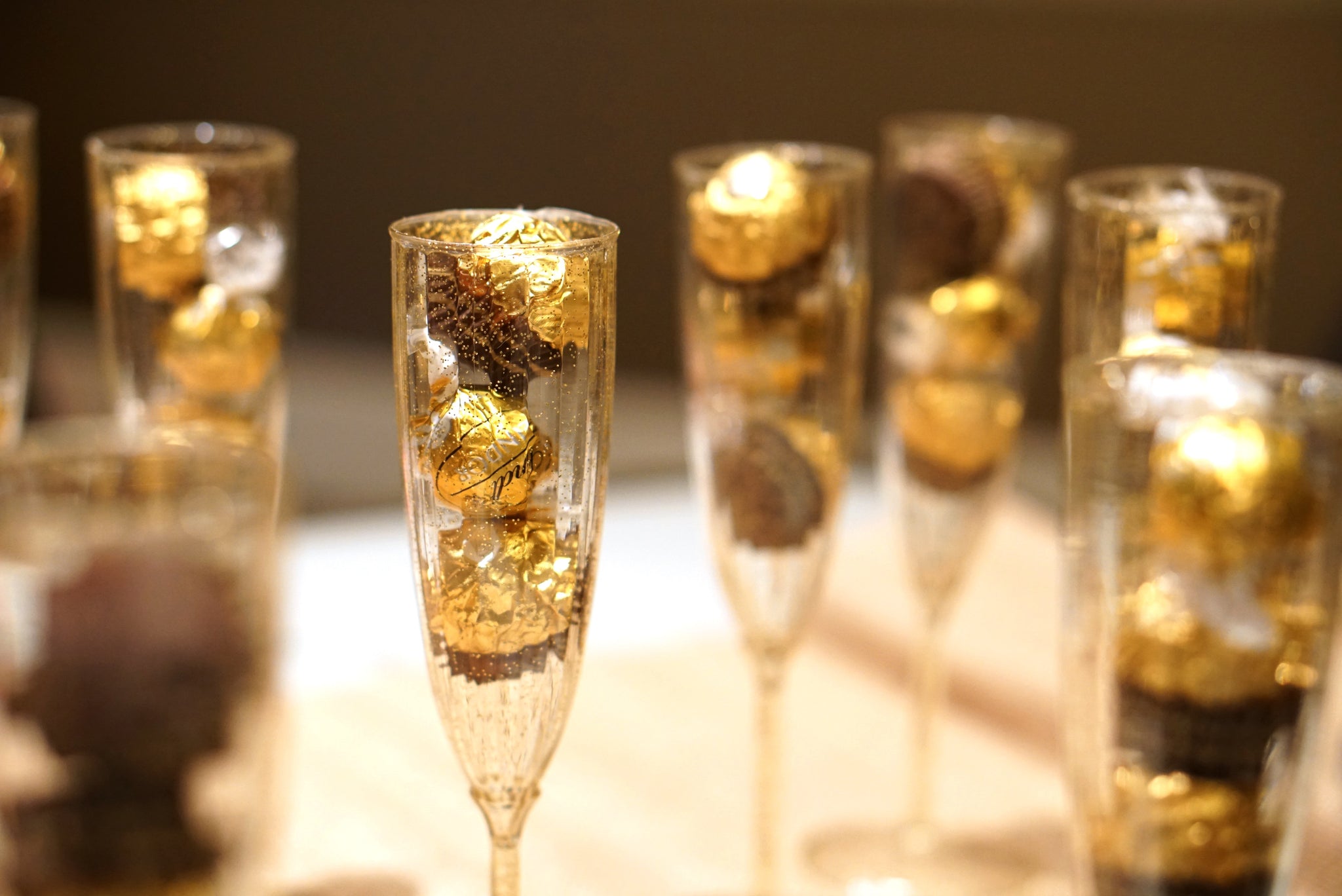 Chocolates in champagne flutes