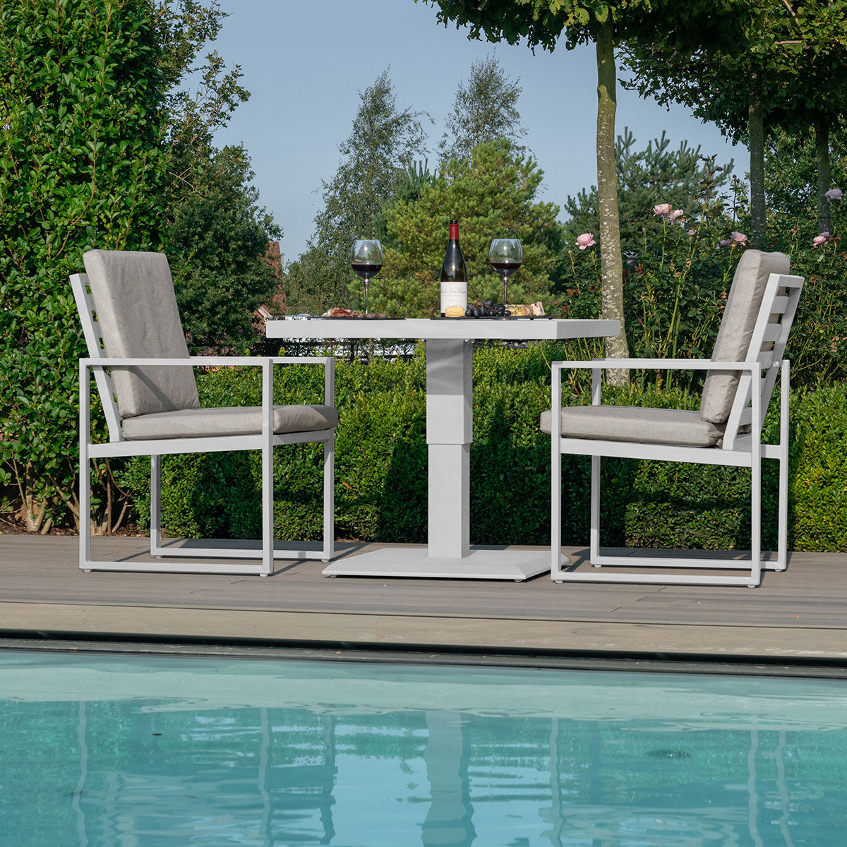 Image of Maze Lounge Outdoor Furniture Amalfi White 3 Piece Bistro Set with Rising Table
