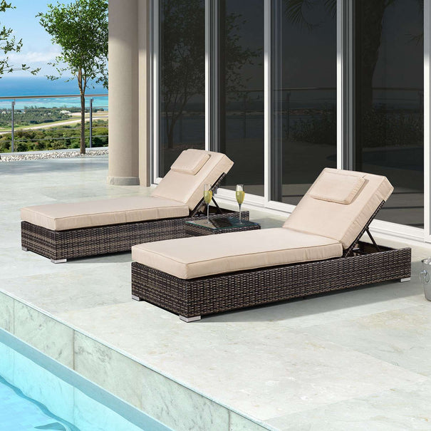 brown rattan sunbed