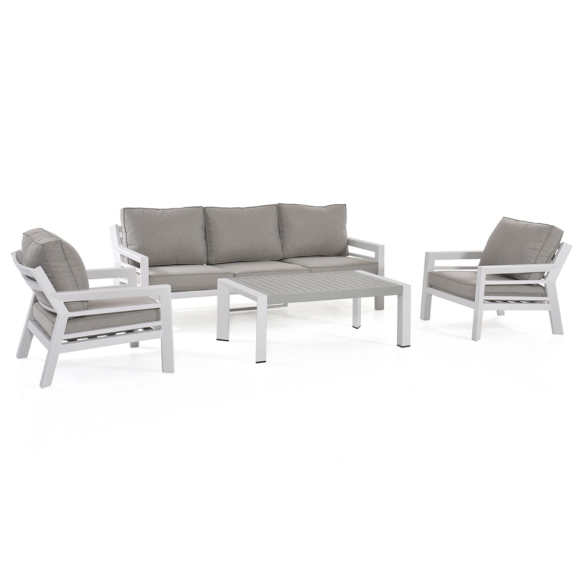 Maze Lounge Outdoor Fabric New York White 3 Seat Sofa Set | Garden Furniture House