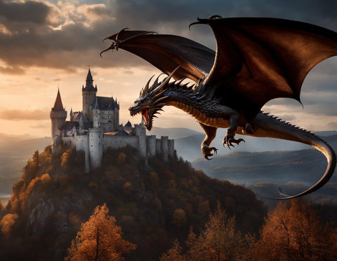 ai generated dragon and castle image