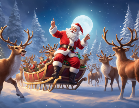 sanata claus with reindeers ai generated