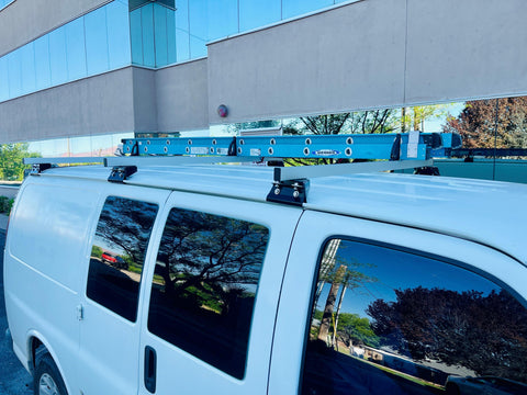 chevy express van roof rack with ladder on top, side