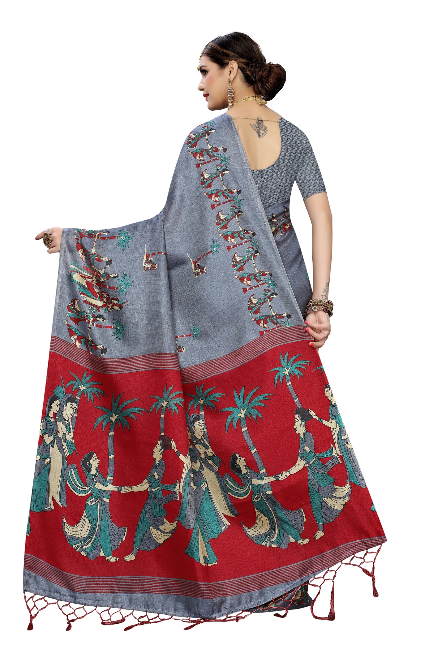 Grey Khadi Silk Printed Saree