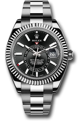 Rolex White Gold Sky Dweller Watch Black Arabic Dial Oyster