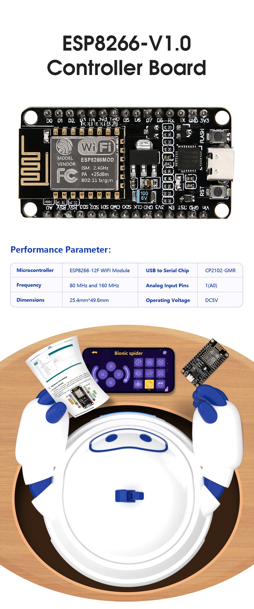 ACEBOTT QD020 ESP8266 Quadruped Bionic Spider Robot kit with