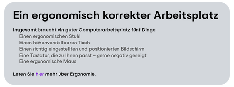 fünf Hauptelemente eines ergonomischen Arbeitsplatzes