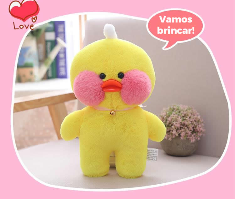 Pato fofo de pelúcia Lalafanfan cafe mini amarelo