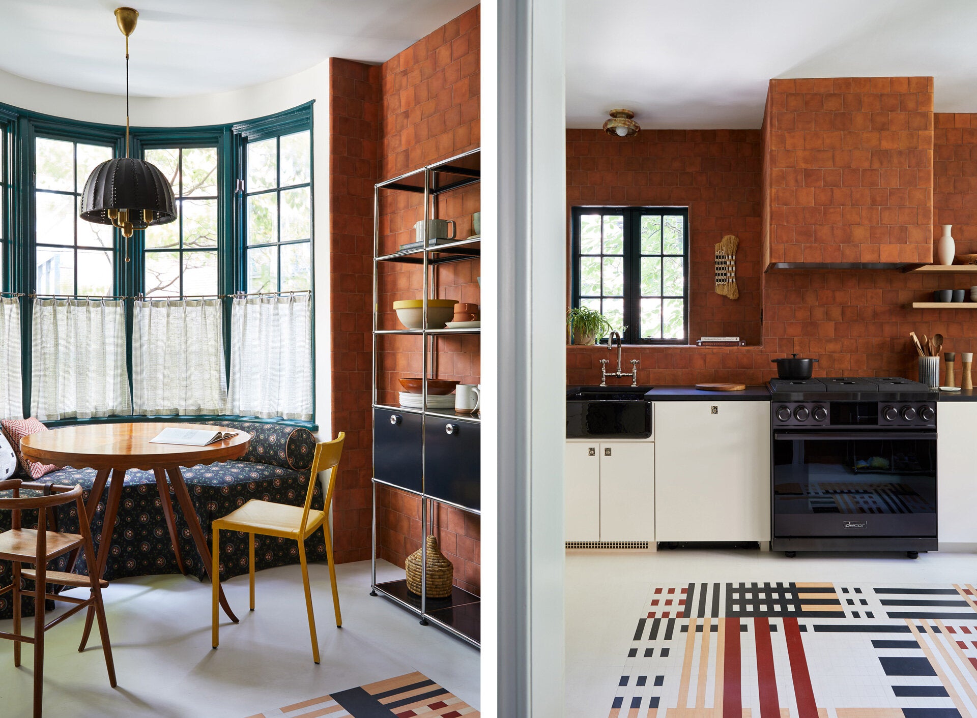 Dark Square Terra Cotta Tile Wall and Backsplash in Brooklyn Kitchen