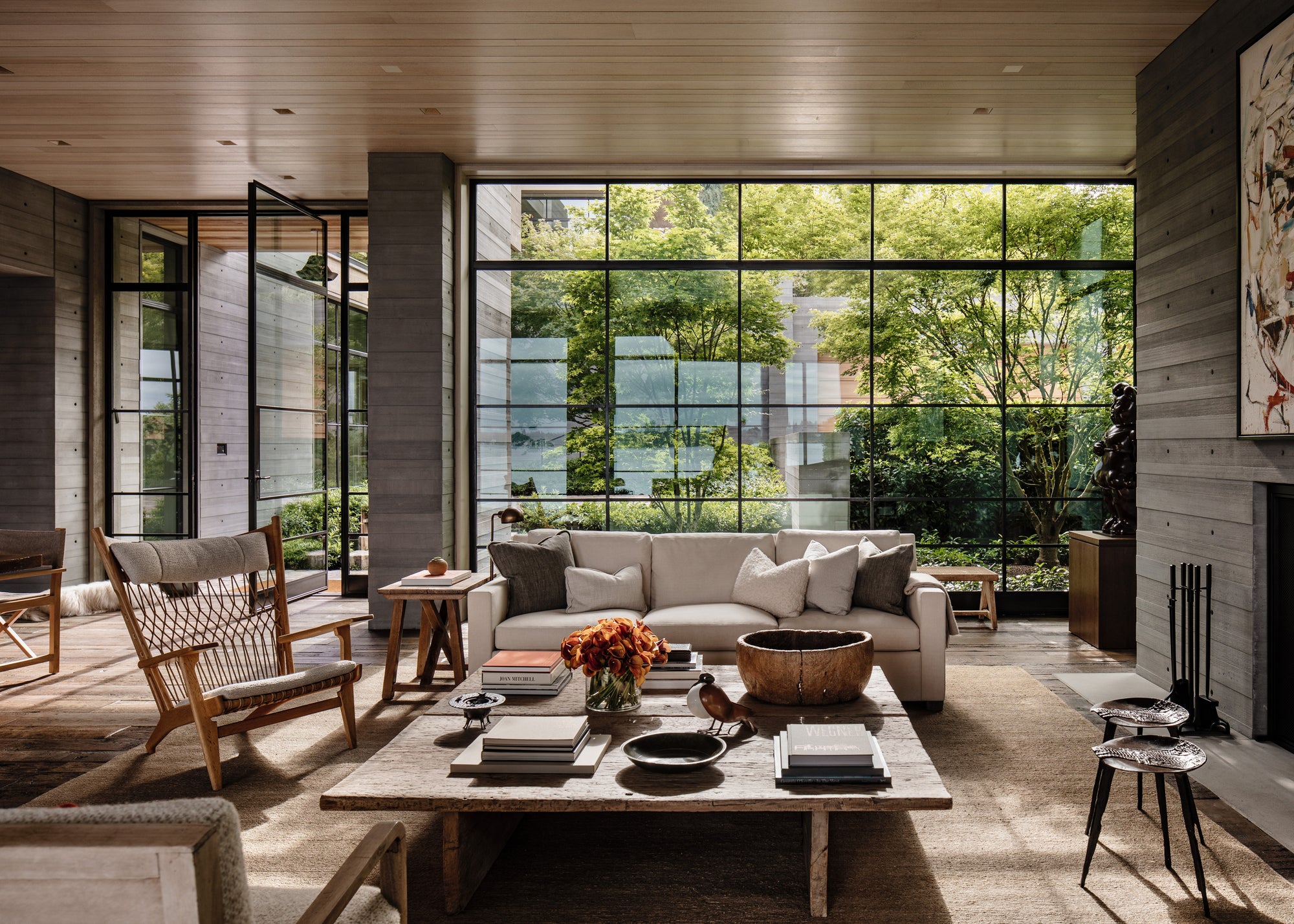 Full Wall Window and Living Room in Holmby Hills Residence