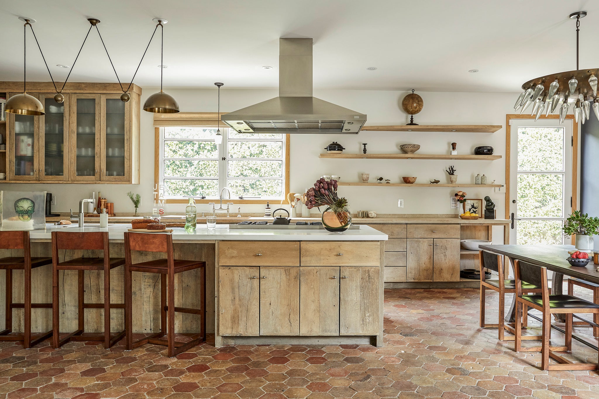 Kitchen Floor with Reclaimed Terra Cotta Tiles in Hancock Park Residence