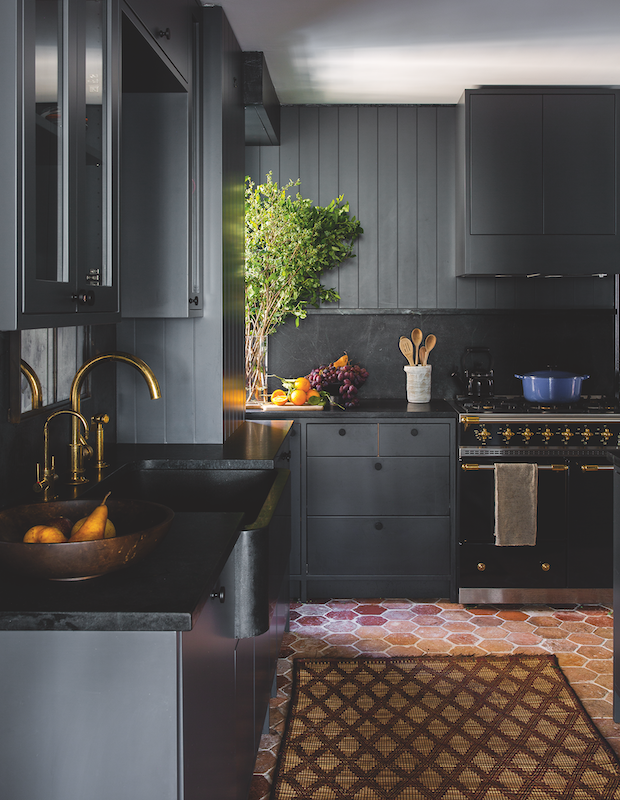 Kitchen with Hexagon Terra Cotta Flooring in Seth Myers' Greenwich Village Home