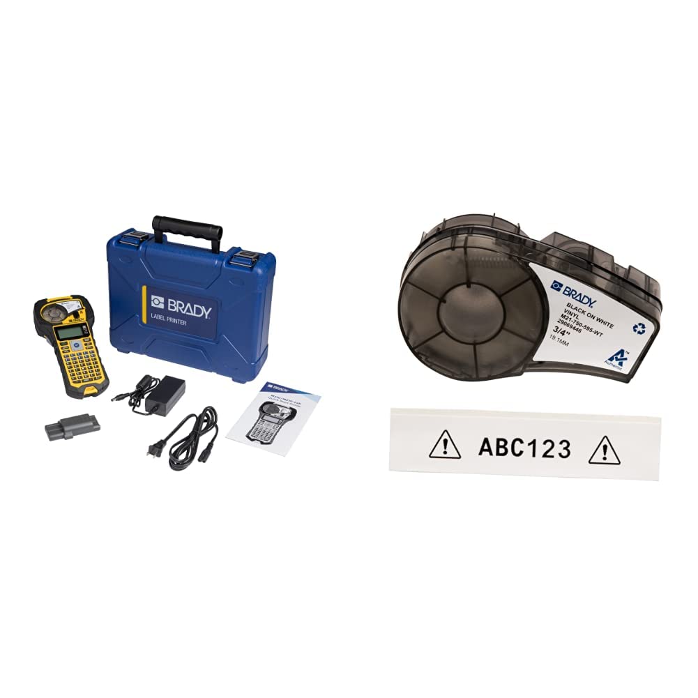 Brady M210 Portable Label Printer Kit (M210-KIT) and Brady Authentic All-Weather Vinyl Label Printer Kit + Label(M21-750-595-WT)