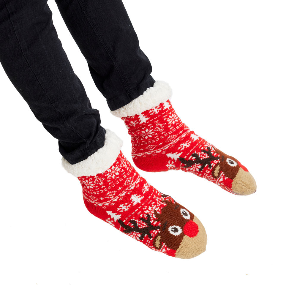 Calcetines de Navidad de Andar por Casa Rojos Cenefas y Renos – Navideños